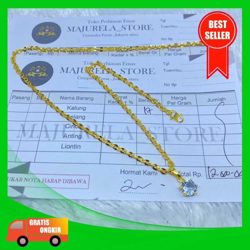 Varilll Kalung Rantai Nuri Dan liontin mata perhiasan emas awet tahan lama 17 gm free nota          