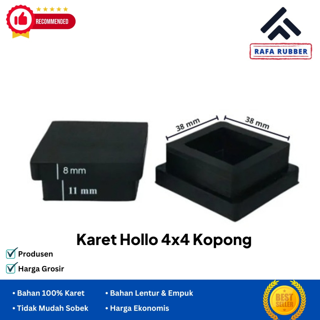 Karet Hollow 4x4 Kopong/karet kaki meja/kursi/besi