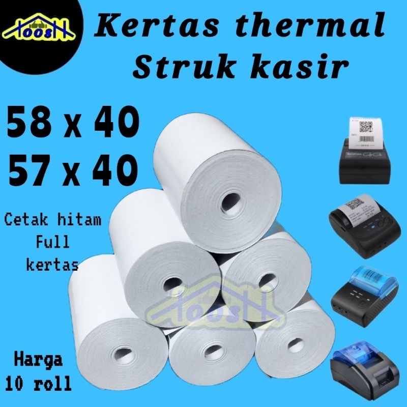 

10 roll Kertas Struk Thermal 58x40/57x40 Kertas termal 58mm kertas printer thermal 58mm kertas thermal 58mm thermal paper roll 58mm kertas struk kasir toko spbu kertas struk edc kasir kertas edc 58mm