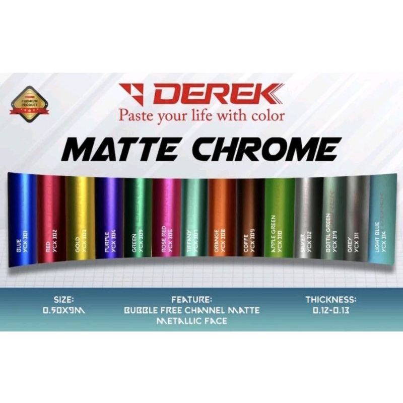 Derek Super mattchrome / doff size 9m x50cm roll sticker stiker Scotlet skotlet