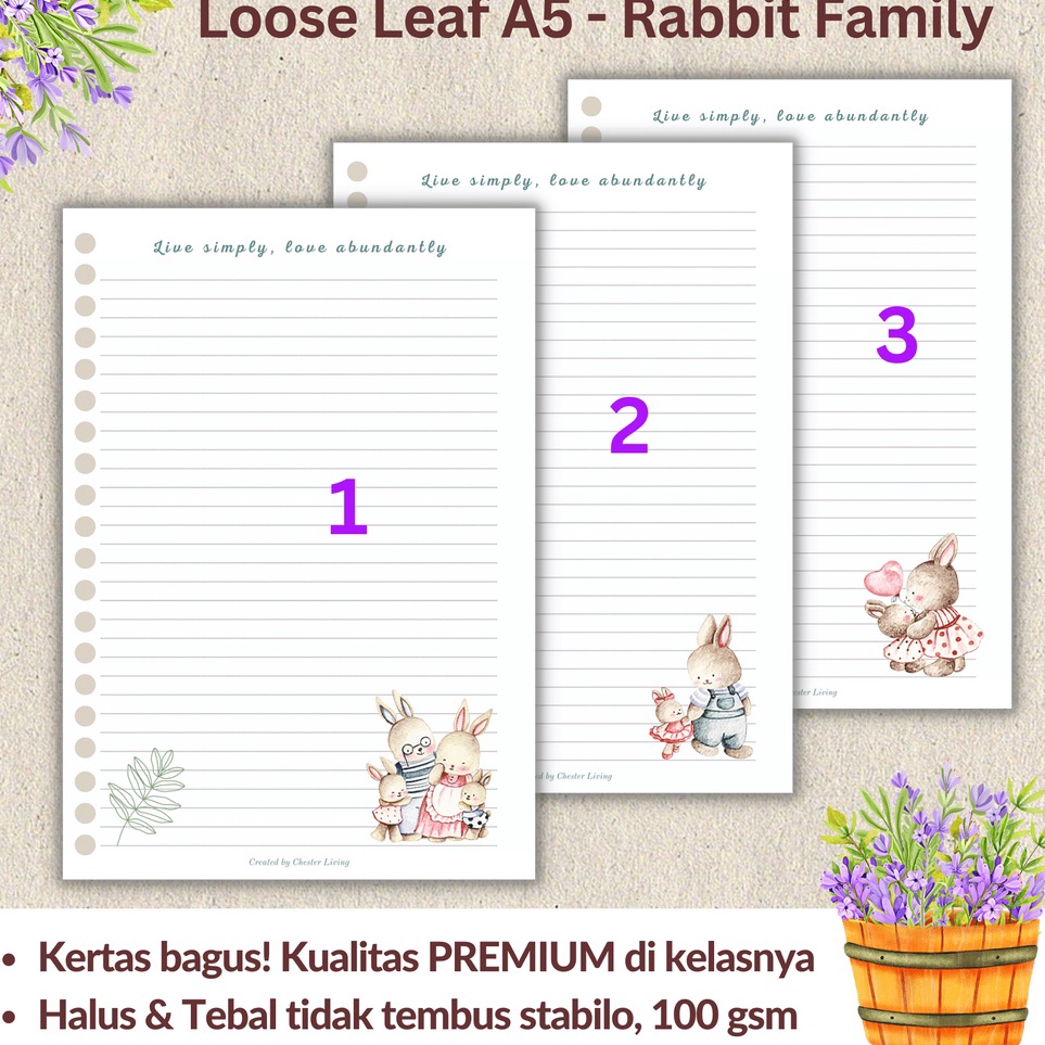 

Super Heboh RABBIT Loose leaf Isi Kertas File binder A5 dan B5 Tebal Refill Map Binder Kelinci Lucu Line Grid Dotted Blank Garis Kotak Titik Polos CHESTER LIVING