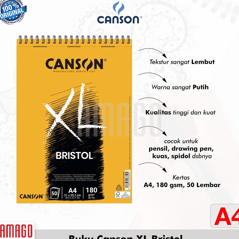 

Pasti Diskon Buku gambar CANSON XL Bristol 5 sheets A4 size 18 gsm Album