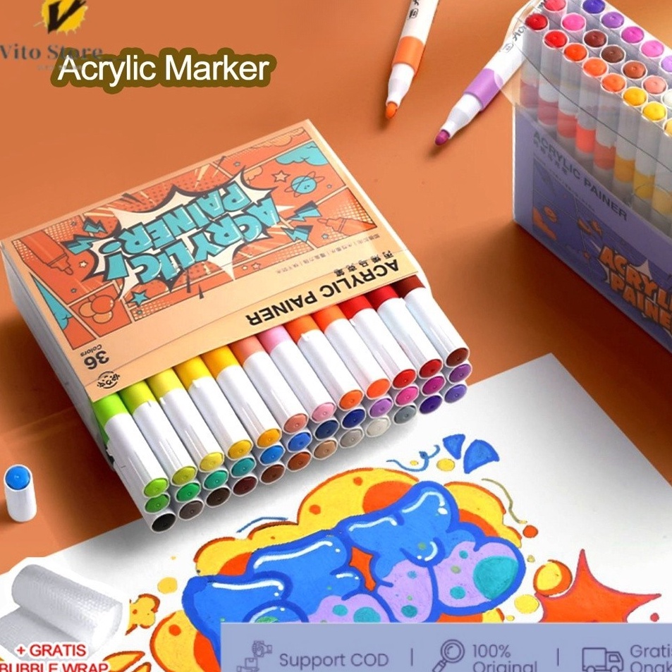 

New Trending CODPen Akrilik Marker Warna Cepat Kering Tahan Air Spidol Acrylic Painter Menggambar Kreativitas Seni Edukasi Anak