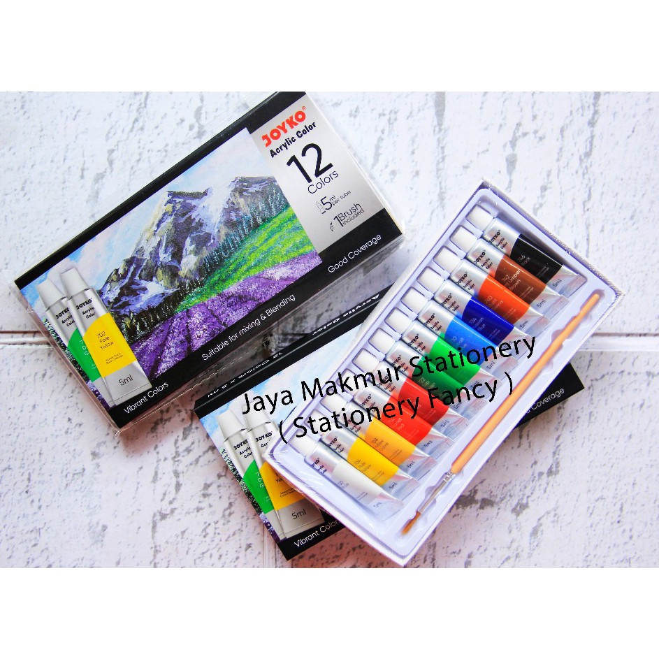 

Grosir Khusus Cat Acrylic Joyko 12 Warna Tube 5 ml Bonus Kuas brush ACC512