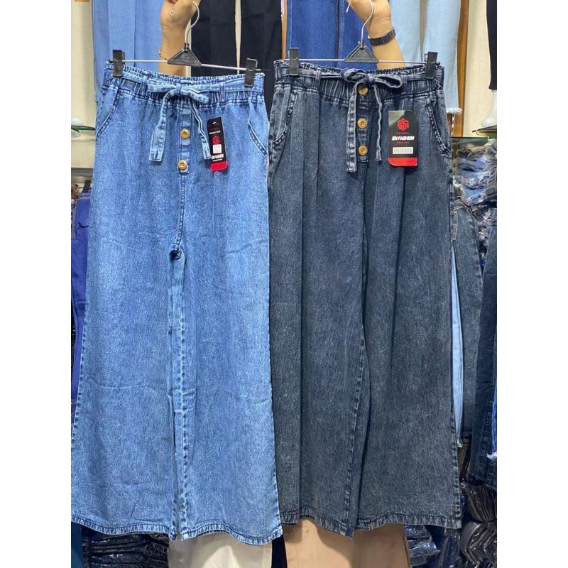 Celana Kulot Highwaist/Bawahan Jeans Pinggang full karet
