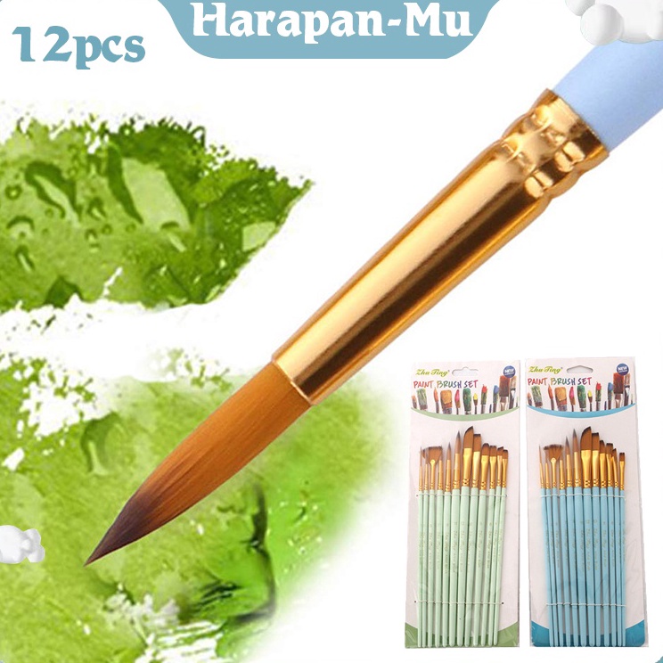 

Big Promo Isi 12Set Kuas Cat Air Professional Nylon Hair Paint Brush Watercolor Acrylic Wooden Handle Painting Brushes Art Supplies