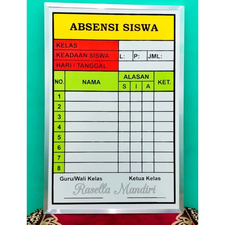 

Obral Harga ABSENSI SISWA 4x6 PAPAN DATA SEKOLAH TK RA PAUD SD MI SMP MTS SMA MA PAPAN AKREDITASI