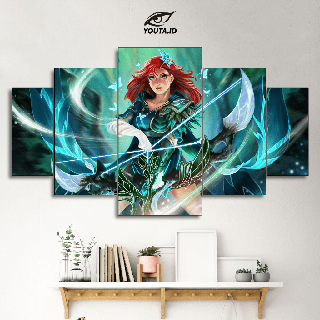 YOUTA.ID HIASAN PAJANGAN DINDING WINDRANGER DOTA 2 POSTER 1 SET DOTA 2 5 Pcs POSTER KAYU WALL DECOR