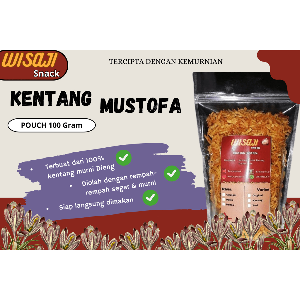 

Kentang Mustofa Wisaji Original (Pouch isi 100 gram) - Kentang Kering Balado/Pedas Manis Tanpa MSG Kualitas Premium Krispi Kriuk Kering Renyah