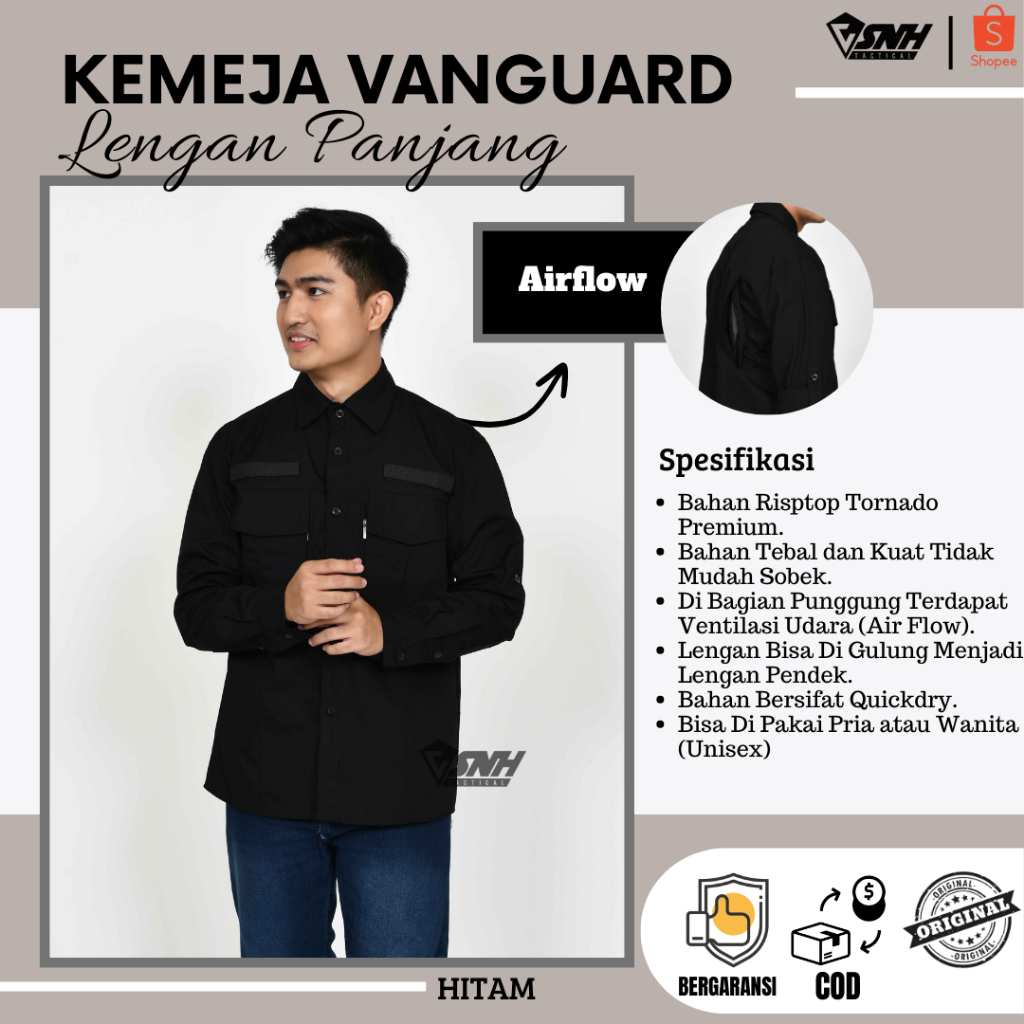 Asnh Kemeja Pdl Lengan Panjang Vanguard Tactical Gear Premium Black