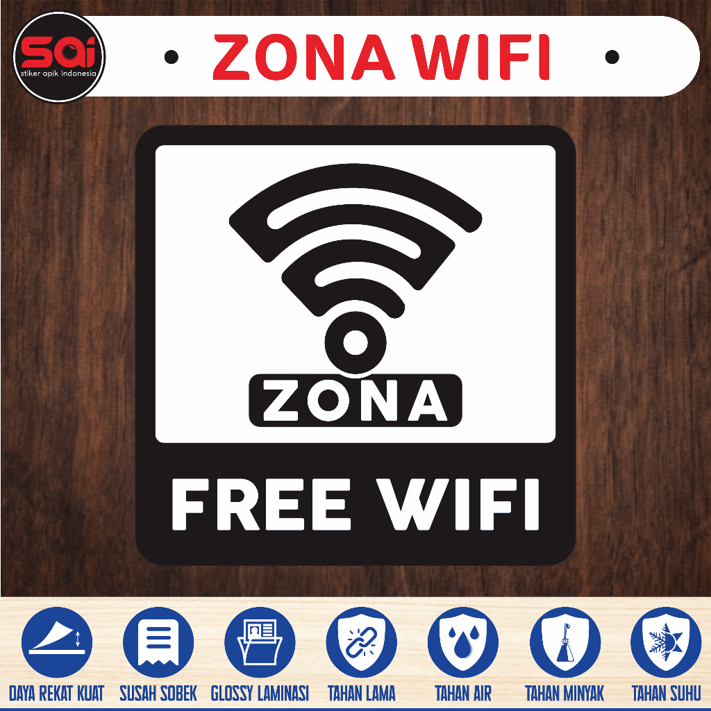 

stiker vinyl anti air ZONA FREE WIFI laminasi doff