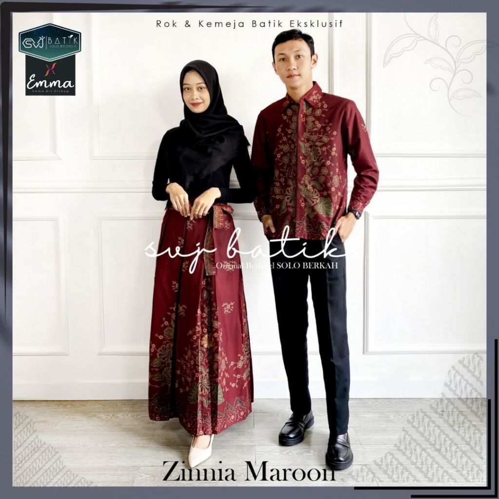 Baju Pasangan Couple Batik Rok  Modern Zinnia Nalika Truntum Katun Halus Ori SVJ Batik