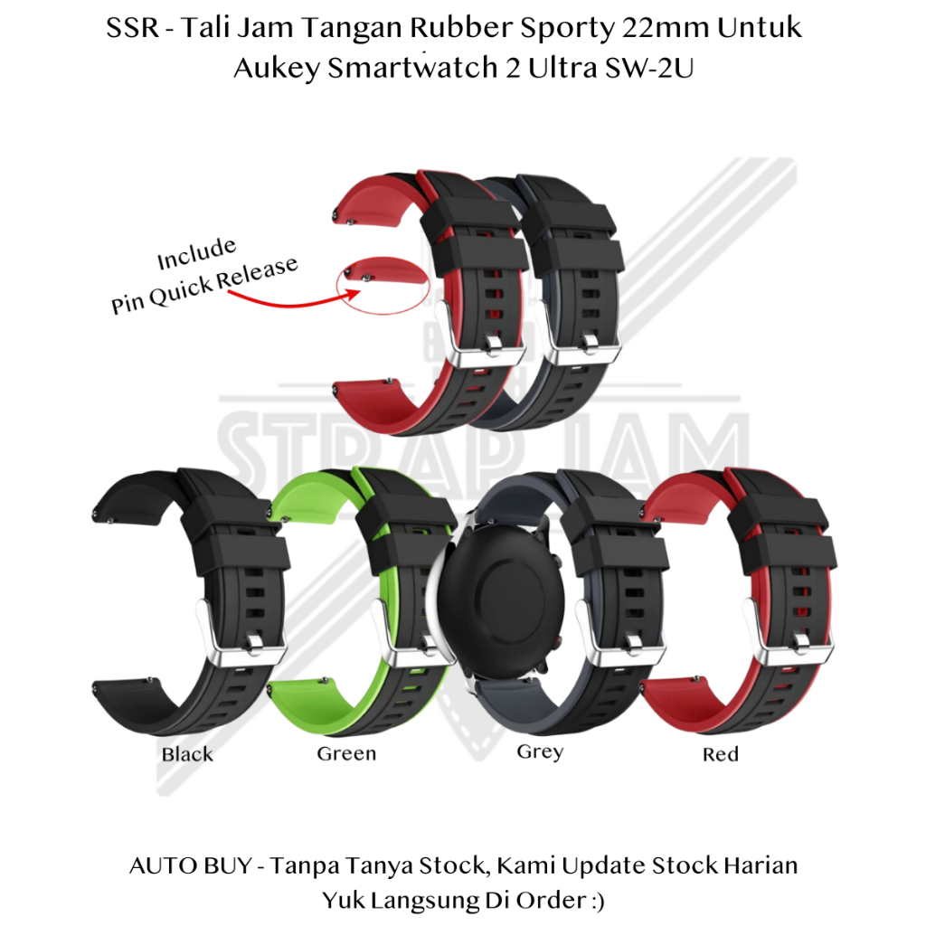 SSR 22mm Tali Jam Tangan Aukey Smartwatch 2 Ultra SW-2U - Strap Rubber Silikon Sporty
