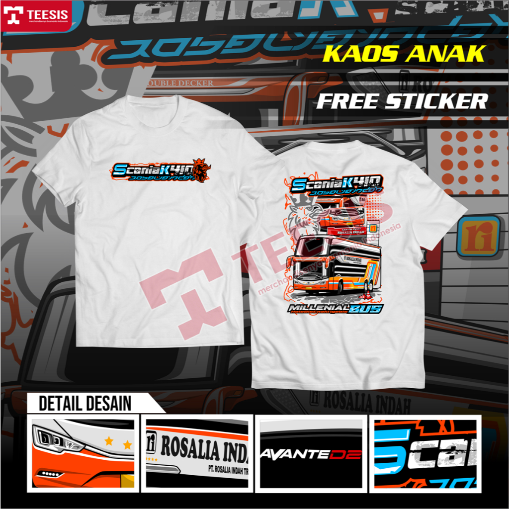 Kaos Baju Bus Bis Mania Bismania ANAK Laki laki Rosalia Indah Scania Double Decker