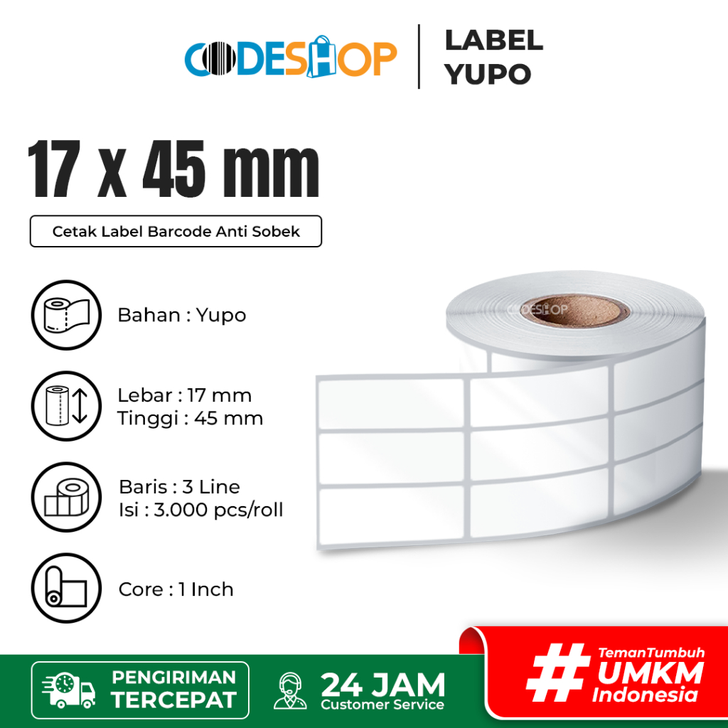 

Label Direct Yupo 17x45mm / 17x45 / 17 x 45 mm 3000 Pcs