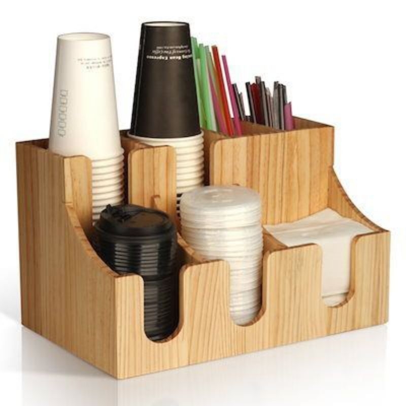 Rak Kopi Kayu Estetik isi 7 Rak Paper Cup Rak Kayu Tempat Kopi dan Gelas Rak Cup Minuman