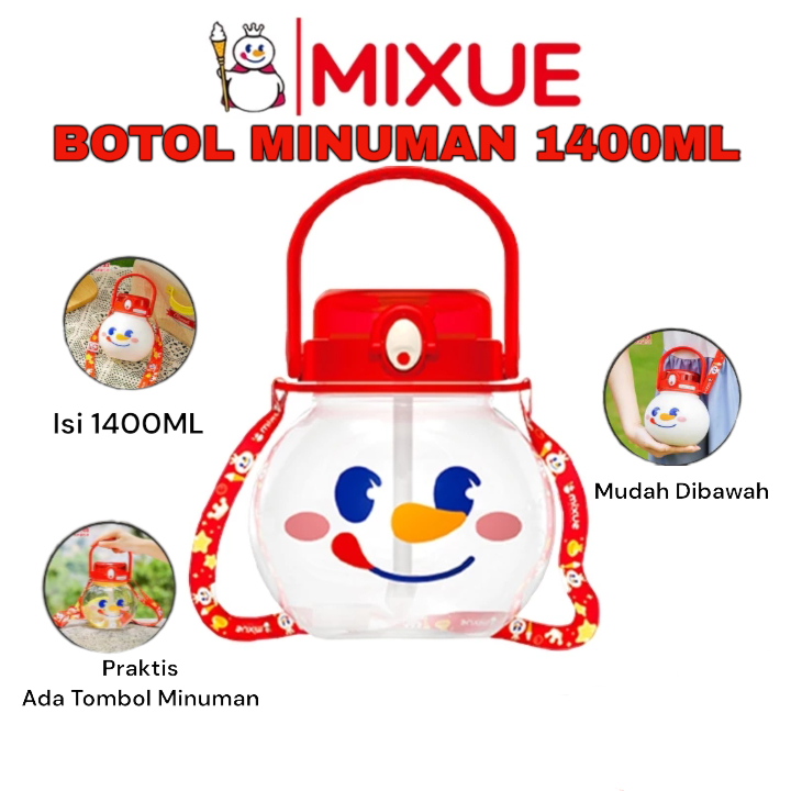 Botol Mixue Kapasitas 1400ML Botol Kepala Mixue Botol Minuman Mixue Bulat Botol Minuman Anak