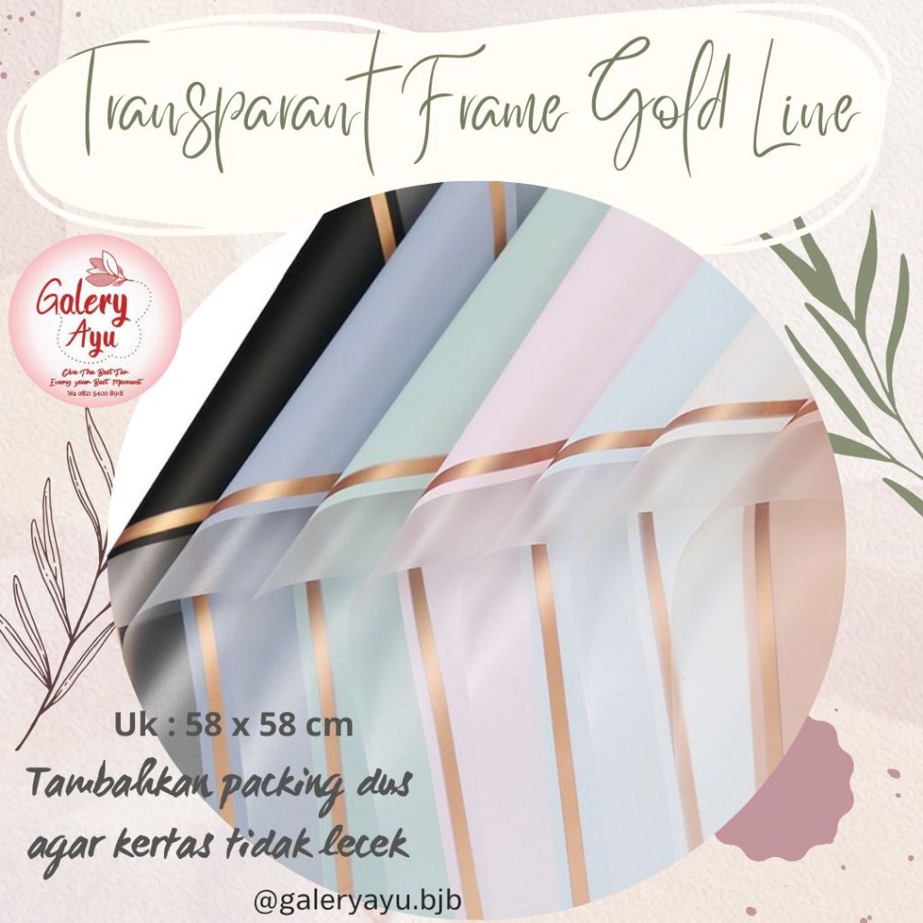 

(5Lembar) Cellophane Transparant Gold Line/Kertas Buket / Flower Wrap (5lembar)