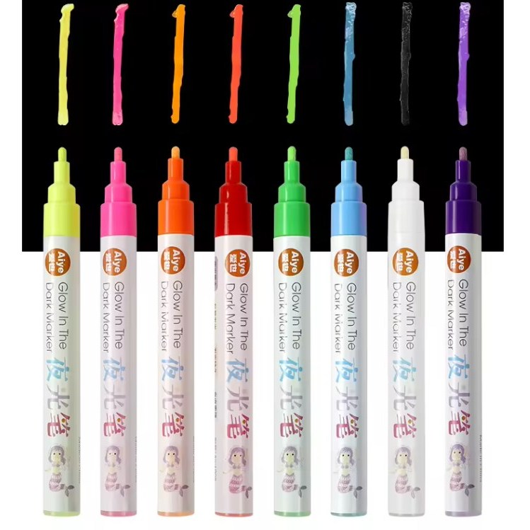 

AIYE Spidol Permanen Glow In The Dark 1 Set 8 Color Aplikasi Pada Kertas Kaca Batu Plastik Keramik