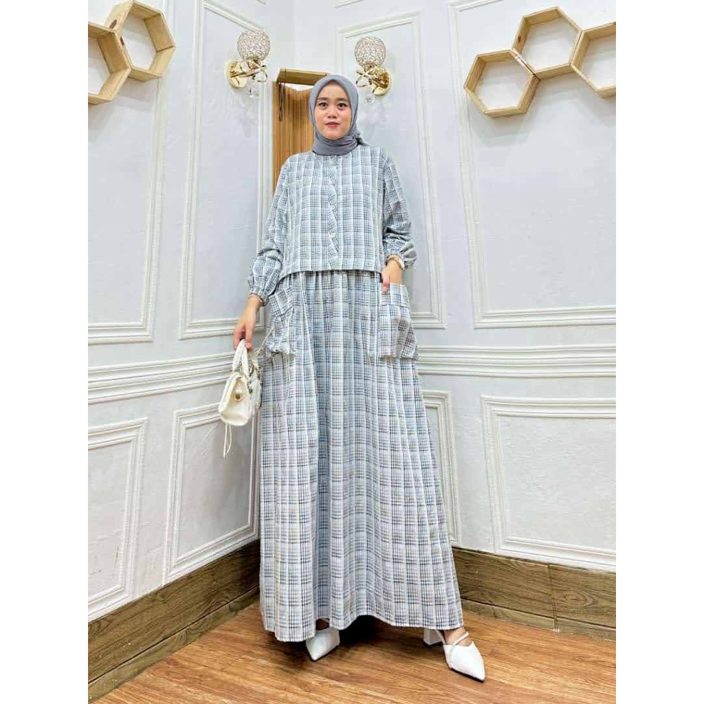 Gamis Katun Twill Premium motif kotak2