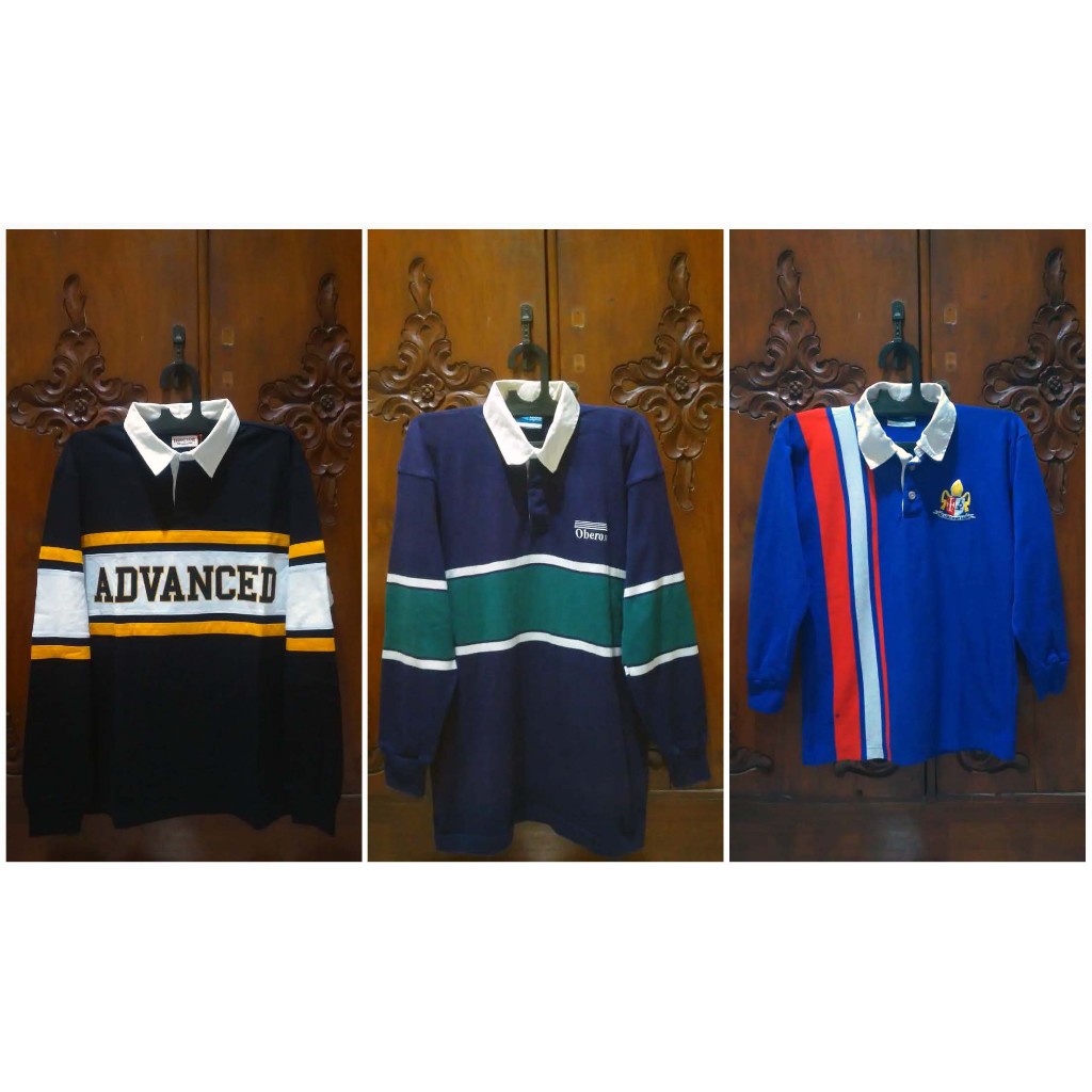 Kaos Baju Lengan Panjang Kerah Rugby Indigo Bank Noone