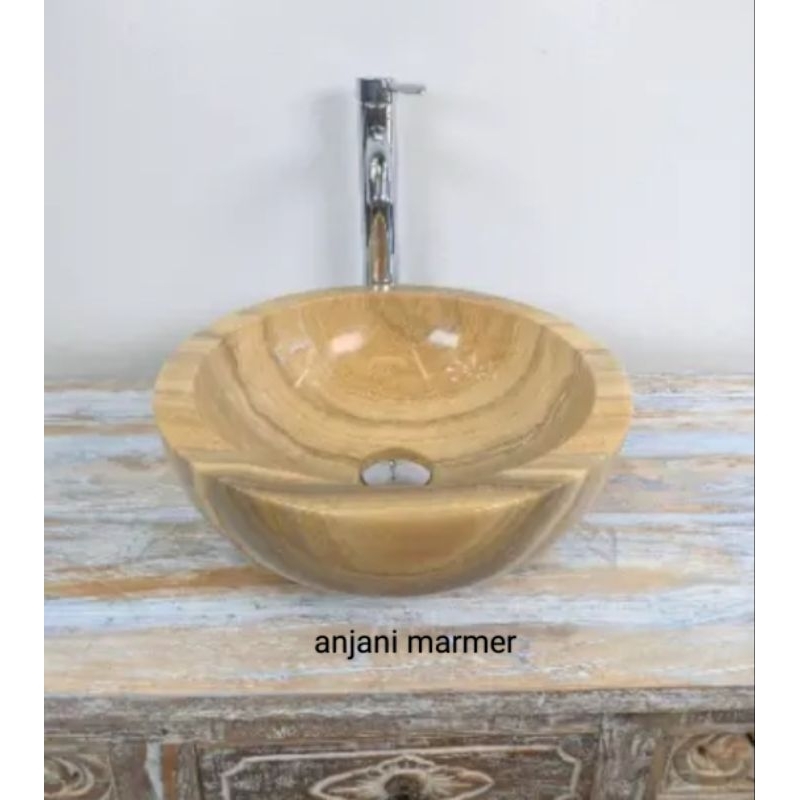Wastafel batu alam marmer onyx bulat