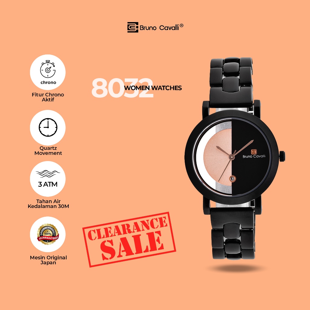 Bruno Cavalli 8032 3ATM Jam Tangan Wanita Analog Mesin Original Jepang Water Resistant