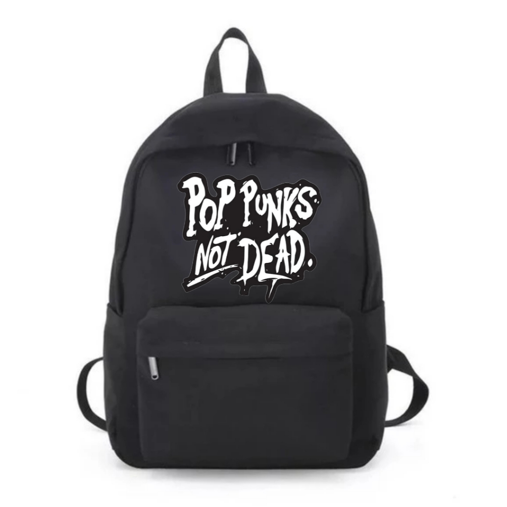 TAS RANSEL cowok simpel,tas ransel pria,tas gendong,tas kuliah,tas punggung,POP PUNK NOT DEAD HITAM