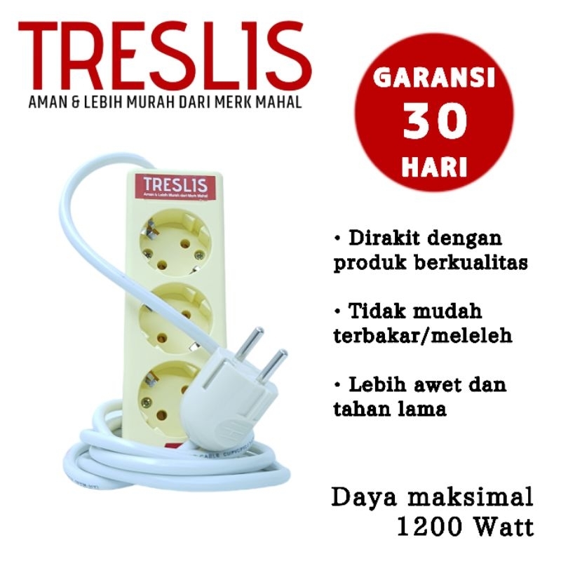 Treslis Black Stop Kontak Garansi colokan sambungan terminal lubang 3-6 + kabel 8m-10m custom