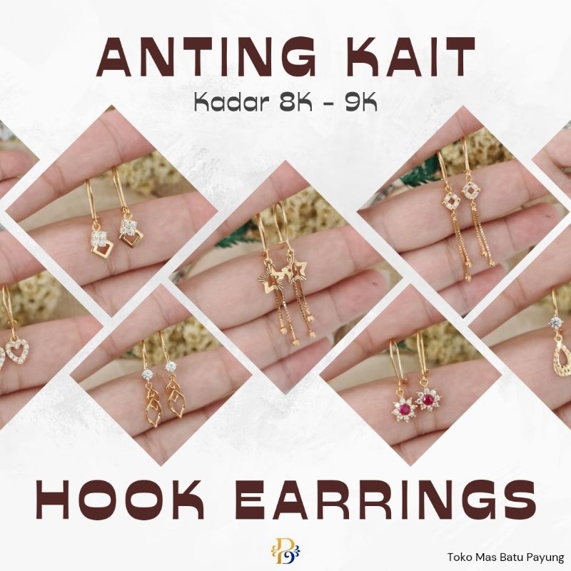 WAJIB TANYA STOK REALPIC ANTING EMAS ASLI KADAR 8K-9K | AKSESORIS WANITA | HOOK EARRINGS KADAR 375-4