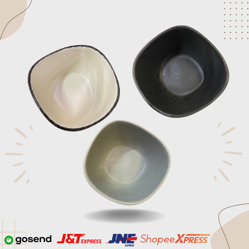 MANGKOK SAJI KERAMIK PERSEGI MOTIF BINTIK DOFF