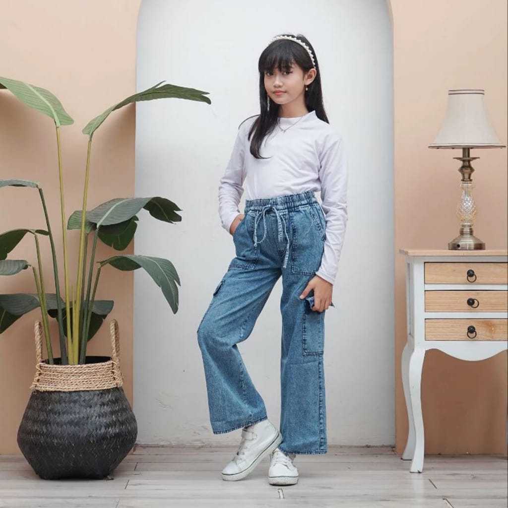 Celana Kulot Cargo Jeans Anak Perempuan/Kulot Jeans Anak Perempuan/Kulot Cargo Anak/Celana Anak