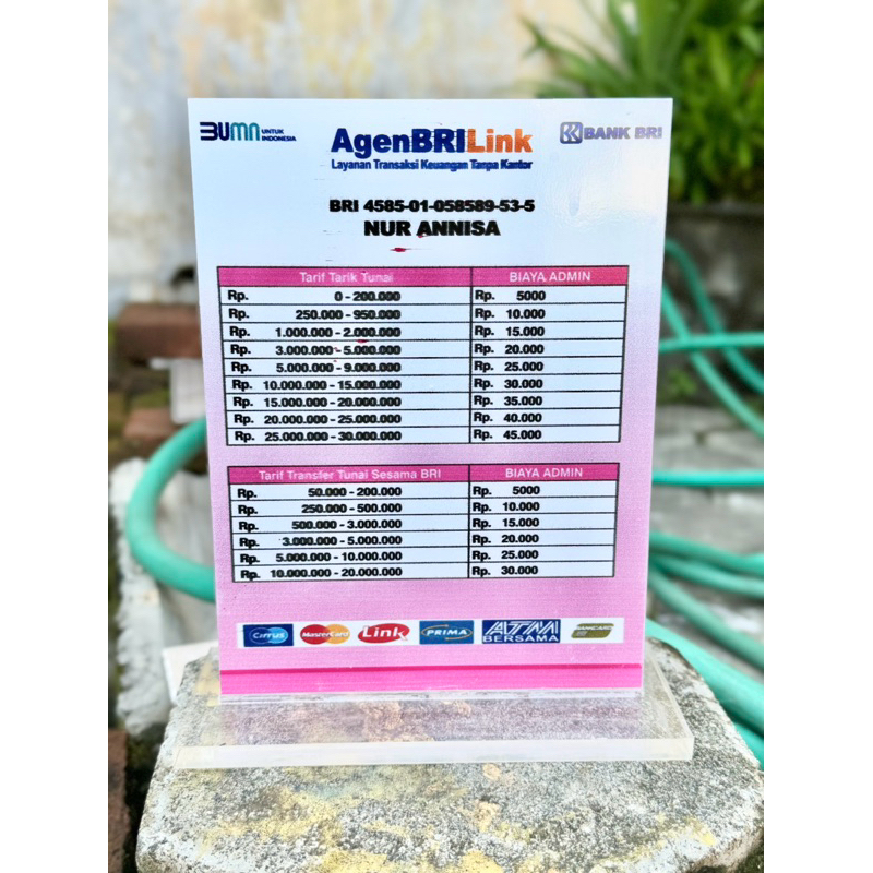 

BISA CUSTOM TARIF ADMIN BIAYA AGEN BANK BRI BRILINK AKRILIK MEJA UKURAN 15x20