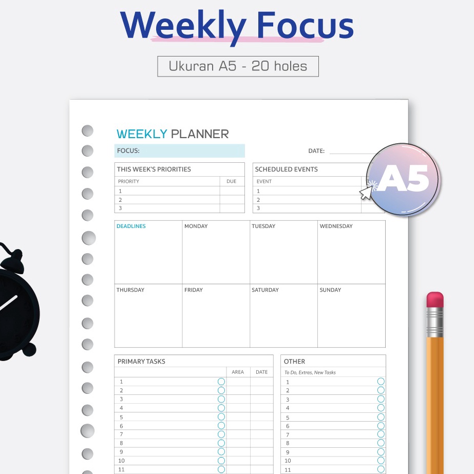 

Grosir Istimewa Bukuqu Loose leaf A5 L217 Weekly Planner Focus