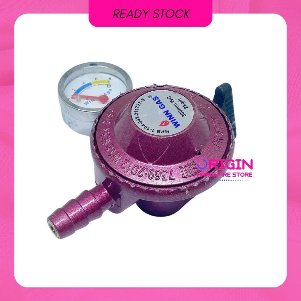 Regulator WINN GAS Tekanan Rendah+METER Body KECIL - Kompor Gas Elpiji Meteran