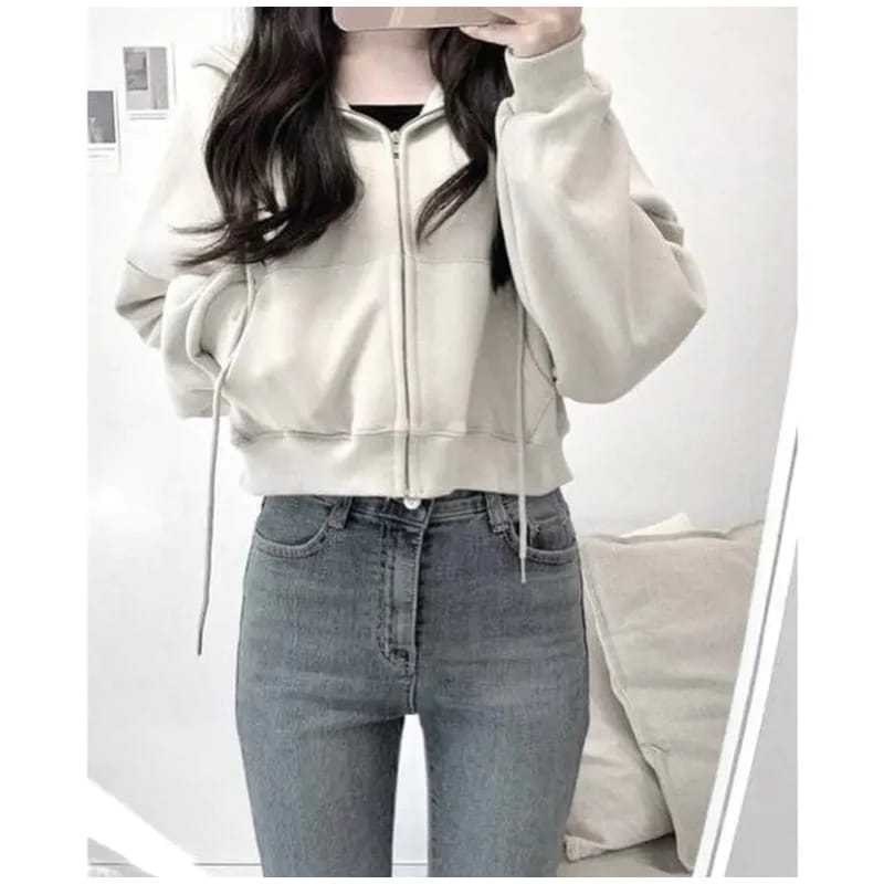 HOODIE ZIPPER CROP/hoodie zipper crop korean style wanita