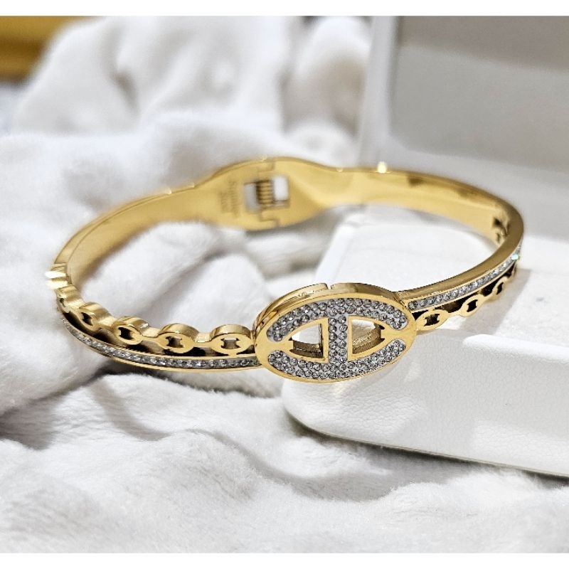 Gelang Titanium Asli kilau mirip emas asli Premium Quality Anti Karat Anti Alergi Bracelet Branded B