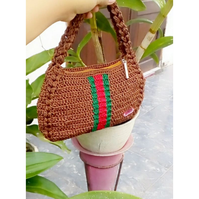 tas pesta rajut, tas jinjing wanita, sling bag, tas wanita, tas rajut