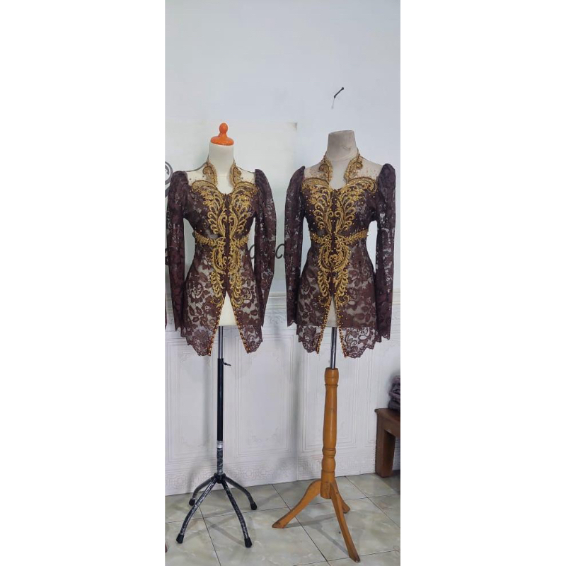 kebaya fayet by Tyas coklat kombinasi kuning emas