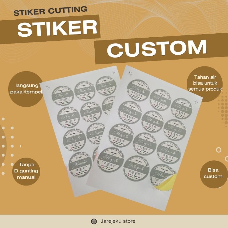 stiker cutting custom produk , langsung tempel tdk perlu d gunting /stiker makanan /merek /logo /kem