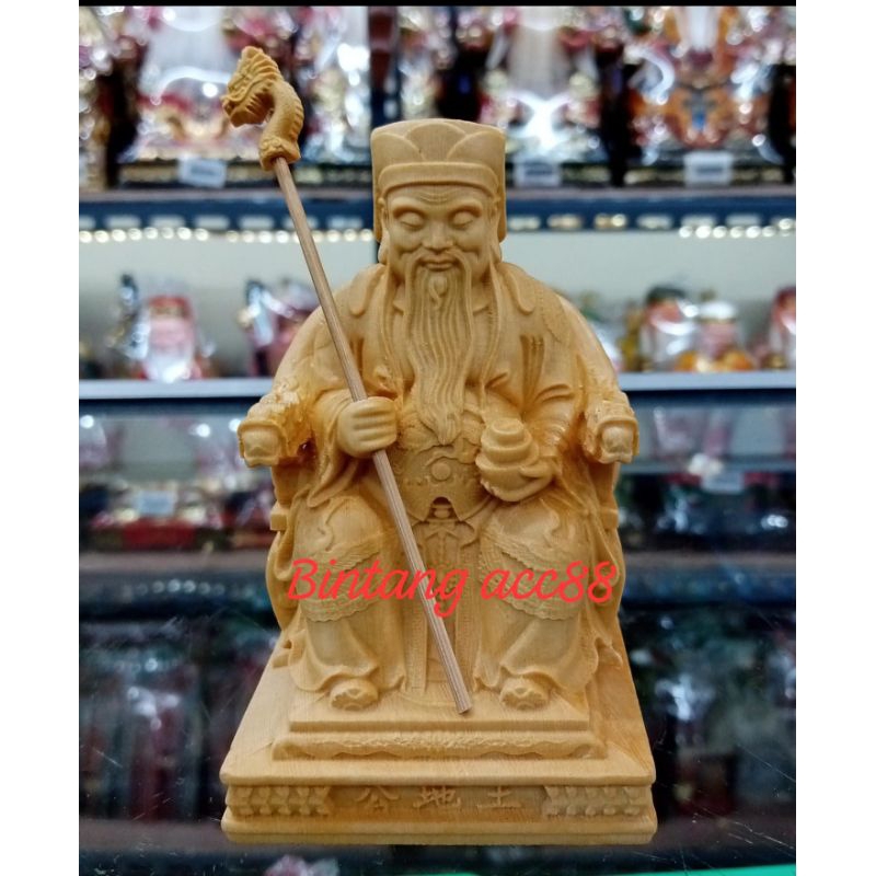 patung dewa hok tek - tongkaf - 4inch- kayu - gl