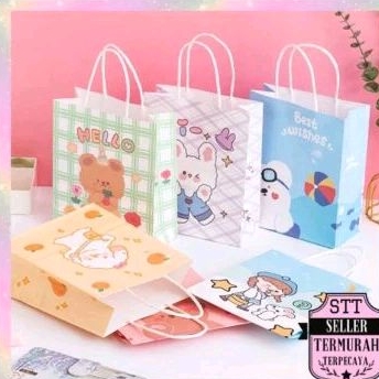 

STT Paperbag Karakter Kartun Beruang Lucu Goodie Bag Motif Rabbit & Bear Tas Jinjing Serbaguna Bingkisan Hadiah