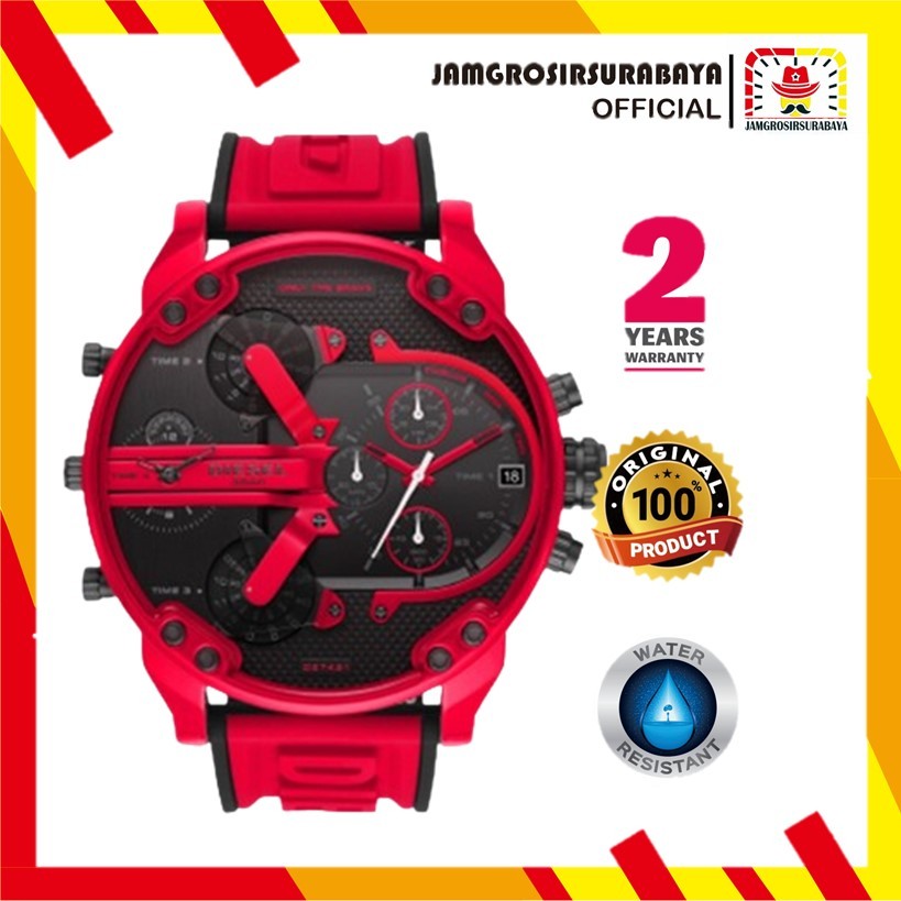 PROMO Jam Tangan Pria Diesel DZ7431 Mr Daddy 2.0 Multifunction Red Silicone Original Garansi 2 Tahun