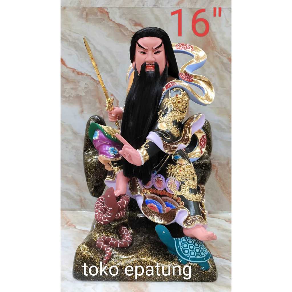 patung dewa hian tian / siong te kong- kayu taiwan - 16 inch - mt - merah - grondong - 24