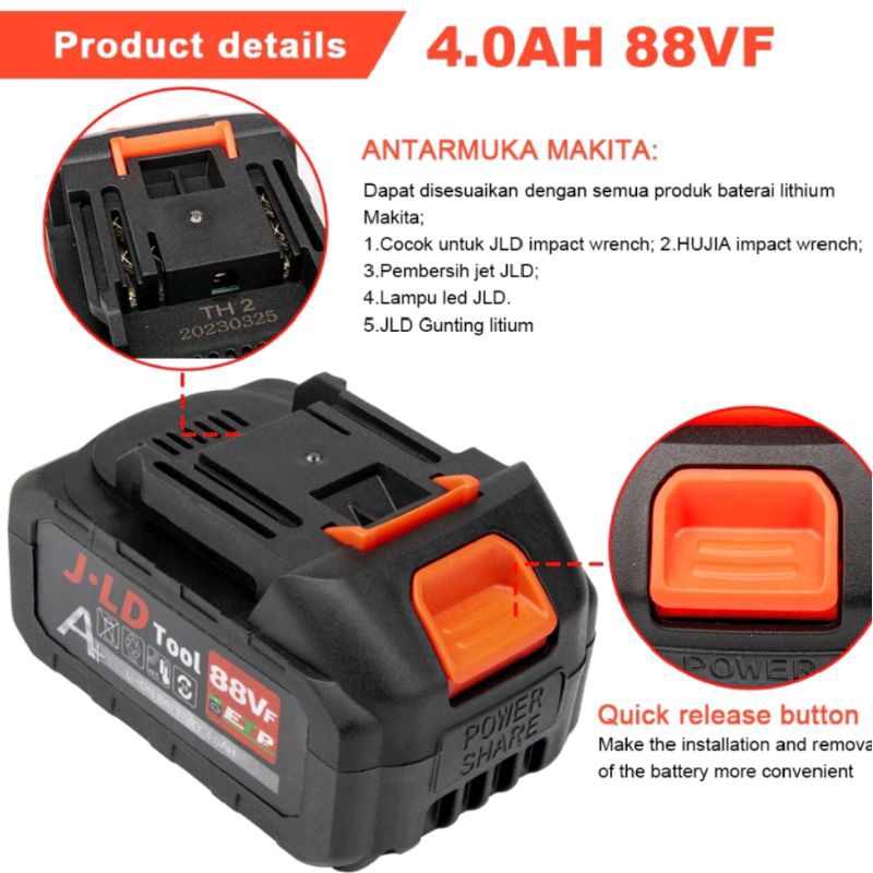 Baterai  impact JLD 88vf batre bor cas 48v