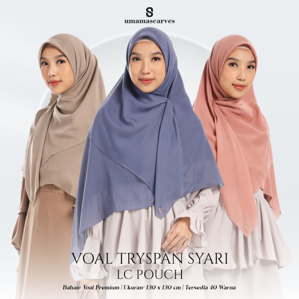 JUMBO UMAMA VOAL TRYSPAN SYARI POUCH ICON SWAROVSKI METAL LOGO LASERCUT Scarves Hijab Segiempat Lase