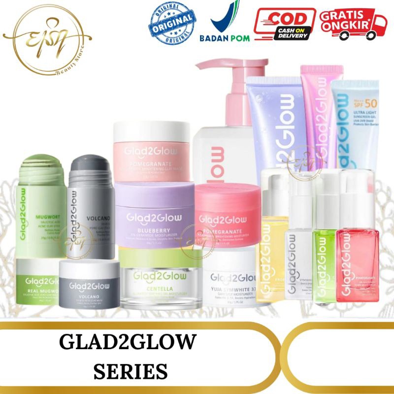 GLAD2GLOW ALL SERIES Glad2glow Sunscreen / Glad2glow bluberry moisturizer / Glad2glow clay stick mas