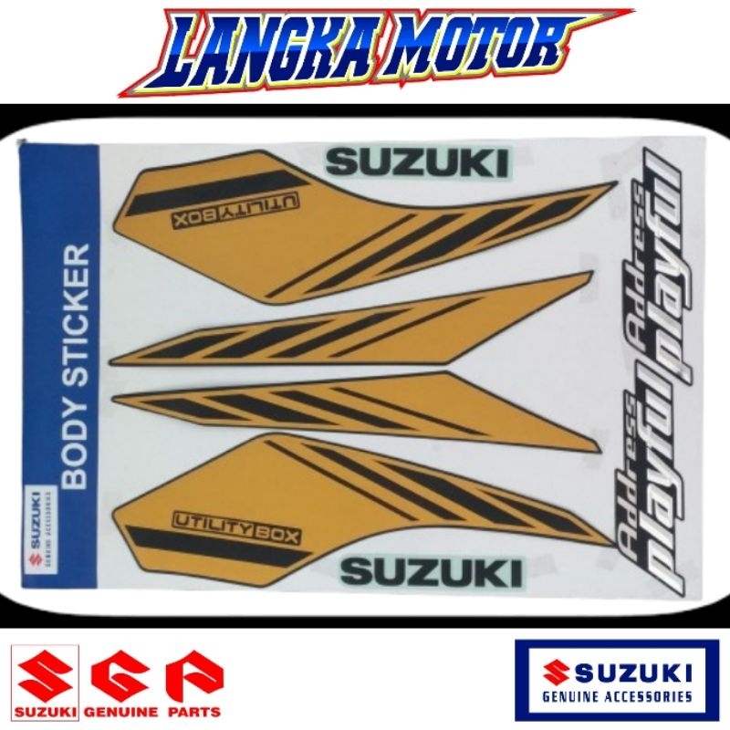 Address ORI SGA Emblem Logo Striping Stiker bodi Suzuki ADDRESS Playful Gold