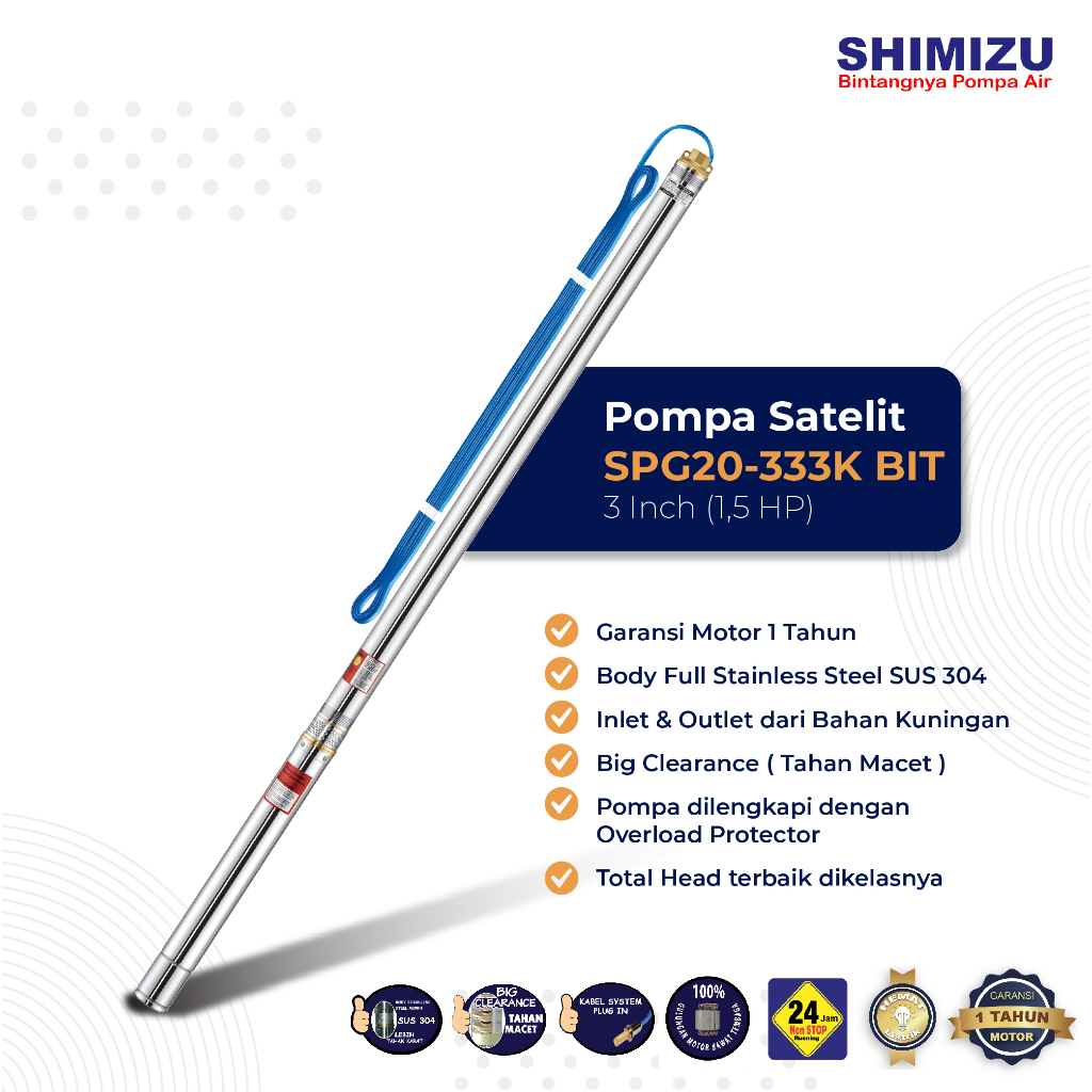 Pompa Air Submersible Shimizu SPG20-333K / Pompa Air Satelit Sumur Dalam Shimizu 1.5 HP