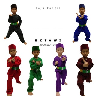 Paket Lengkap Komplit Setelan Baju Pangsi Jawara Betawi Anak, Peci dan Sabuk sesuai pilihan